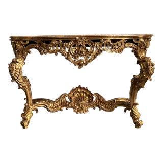 Antique Rococo Giltwood Console With Marble Top For Sale