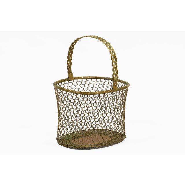 Traditional Vintage Brass Wire Mesh Basket For Sale - Image 3 of 10