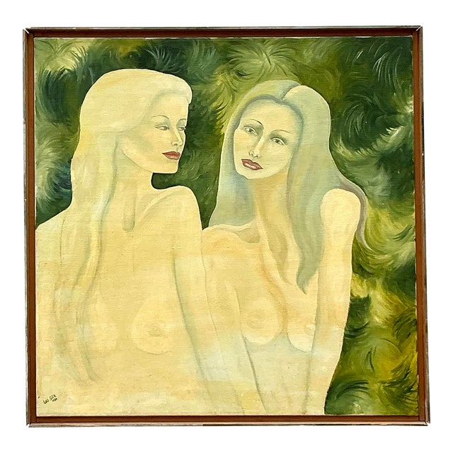 Vintage Boho Original Nude Figurative Oil Painting on Canvas For Sale