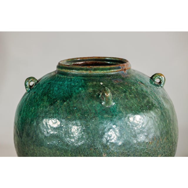 Antique Thai Green-Glazed Water Jar Planter with Loop Handles For Sale In New York - Image 6 of 18