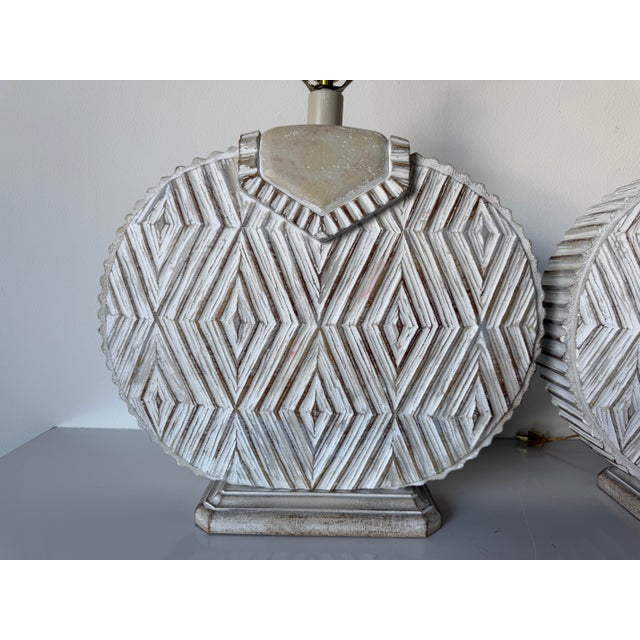 White 1980’s Vintage Postmodern Geometric Plaster Table Lamps – A Pair For Sale - Image 8 of 13