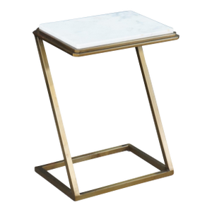 Late 20th Century Modern Chic Marble Top Brass Z Shaped Sofa End Side Table