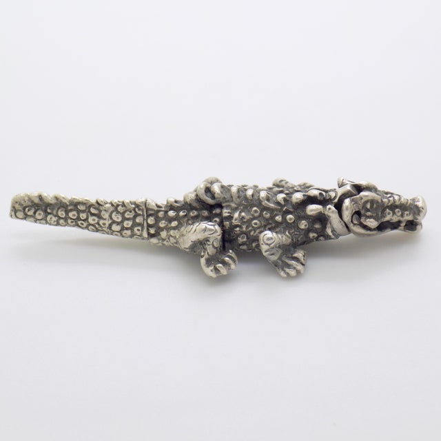 Vintage Mexican Handmade Genuine Silver Crocodile / Alligator Figurine Miniature For Sale - Image 6 of 11