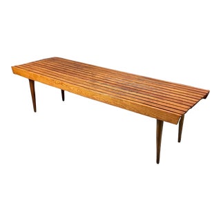 Restored Mid Century Modern George Nelson Style Wood Slat Bench / Coffee Table For Sale