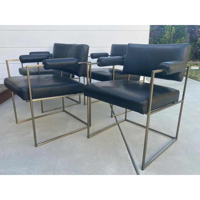 Mid-Century Modern Set of 4-Milo Baughman Leather and Bronze Dining Chairs for Thayer Coggin For Sale - Image 3 of 12