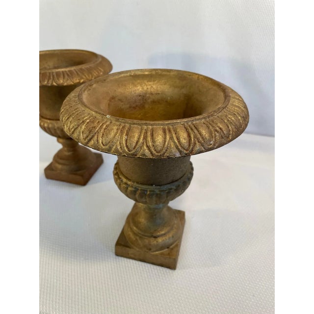 Vintage Cast Iron Gold Jardiniere Urns - a Pair For Sale - Image 4 of 12