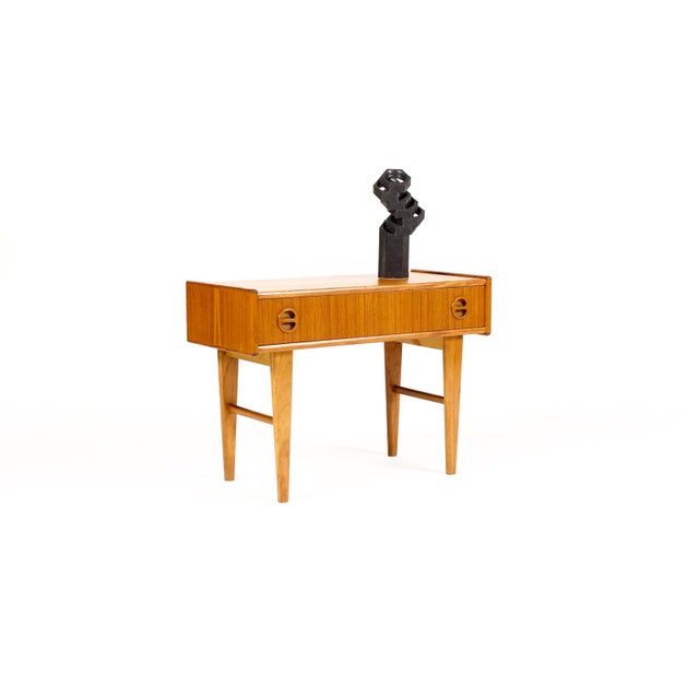#2145 — Danish Modern / Mid Century Teak Low Entry Table / Console — Single Drawer Great vintage low console / entry...