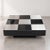 A square Italian coffee table from the 1970s, featuring a geometric composition of black elements and stainless steel. Its...