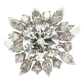 3.01 Carat Round Cut Lab Grown Diamond Ring With Marquise Cut Diamond Halo For Sale