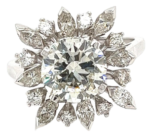 3.01 Carat Round Cut Lab Grown Diamond Ring With Marquise Cut Diamond Halo