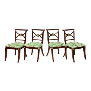 19th Century Set of 4 Regency Klismos Chairs With Gold Leaf Accents- For Sale