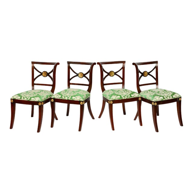 19th Century Set of 4 Regency Klismos Chairs With Gold Leaf Accents- For Sale