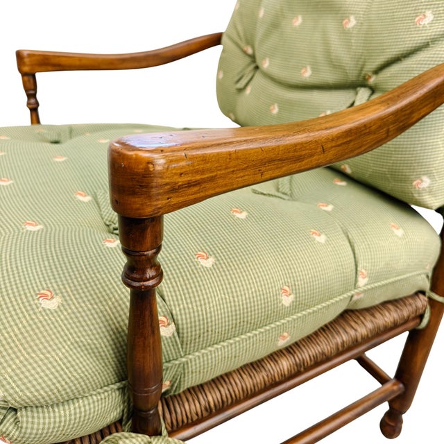 Late 20th Century Custom-Made Country French Ladderback Armchair and Ottoman Set by Calico Corners For Sale - Image 9 of 18