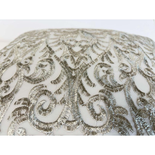 Silver Turkish Ottoman Revival Silver Metallic Embroidered Linen Decorative Pillow For Sale - Image 8 of 16