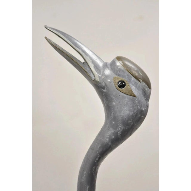 Hollywood Regency Vintage Hollywood Regency Pewter Metal 27" Crane Bird Garden Statue Hong Kong For Sale - Image 3 of 12