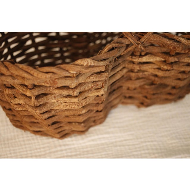 Wood French Antique "Buttocks" Harvest Basket Handmade From Grapevine For Sale - Image 7 of 11