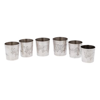 Chinese Silver Stackable Cased Cups, 1920s, Set of 6 For Sale