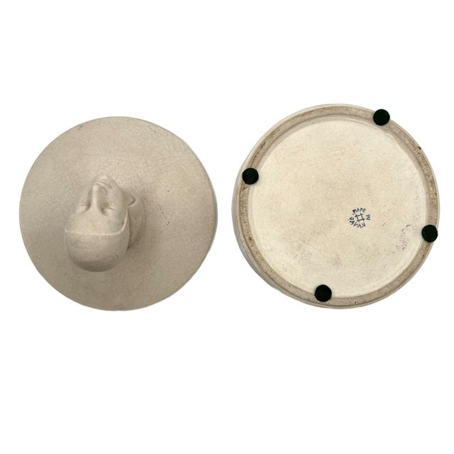 Gray Mid 20th Century Gray Earthenware Ceramic Vanity Powder Box W/ Female Bust Handle For Sale - Image 8 of 8