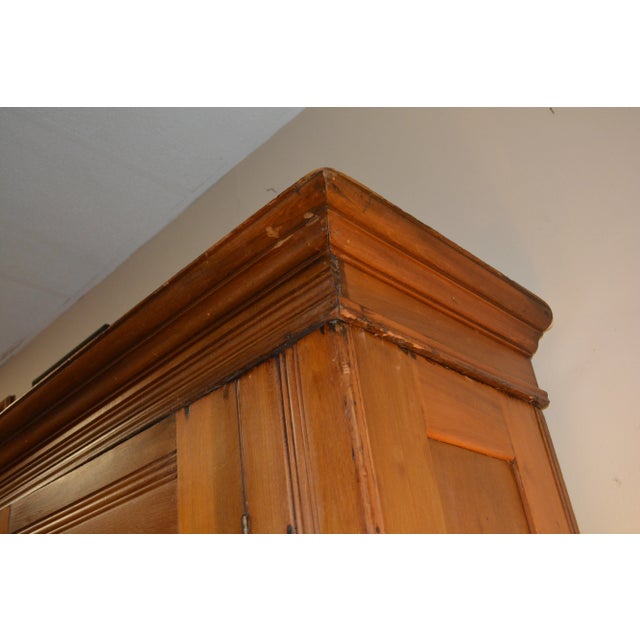 1920s Antique Wooden Single Door Armoire Wardrobe W/ Base Drawer - Coat Closet For Sale - Image 5 of 17