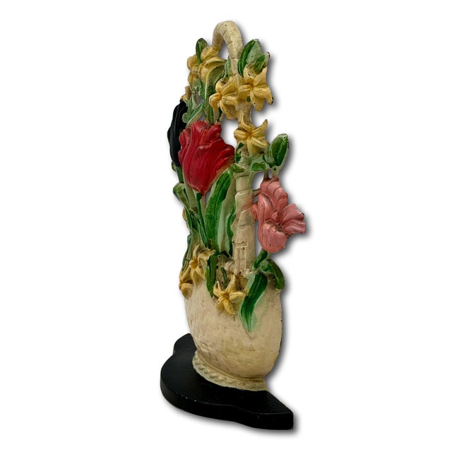 Hard to Find 1930s Hubley MFG Co. Tulips & Hyacinths Flower Basket Cast Iron Doorstop in Pristine Cond. For Sale - Image 11 of 18