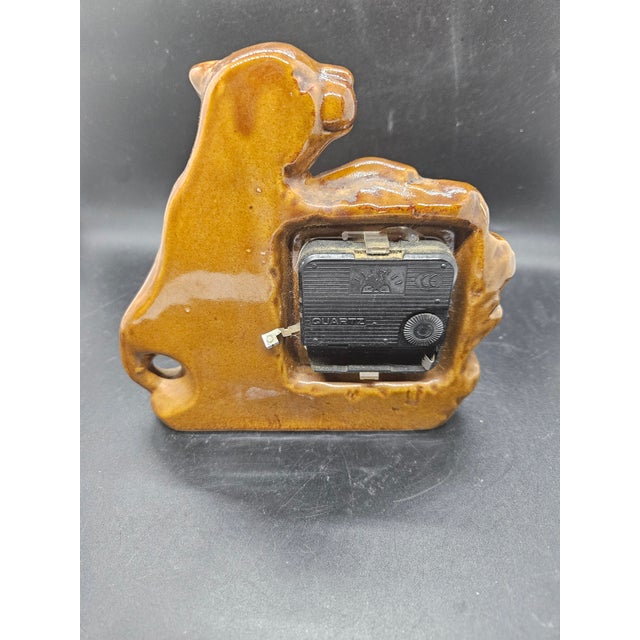 Mid-Century Modern Vintage MCM Brown Panther Clock For Sale - Image 3 of 3