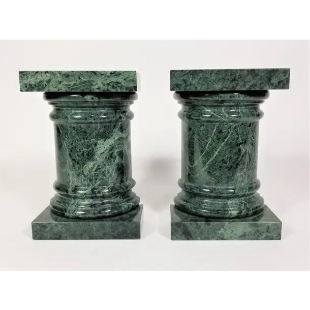 1970s 1980s Green Marble Column Bookends. Excellent Condition.