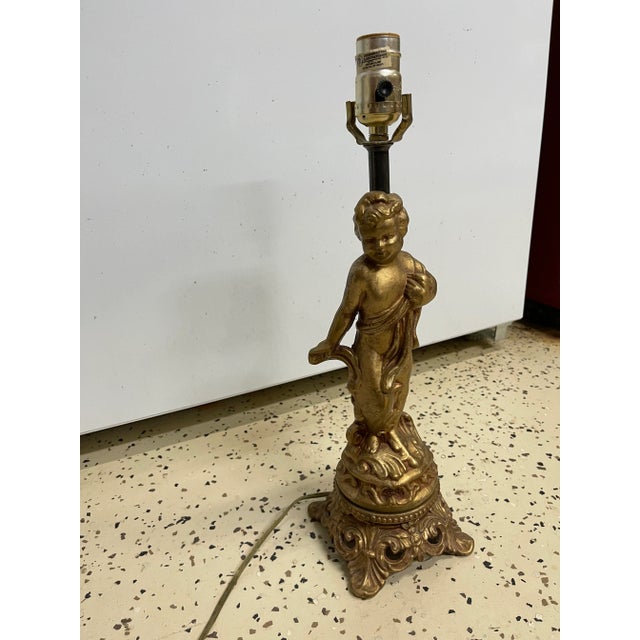 French Louis XV Rococo Gold Cherub Lamp on ornate base. Measurements to top of socket. Add your own harp and shade to suit...