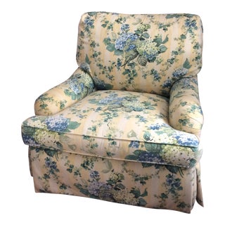 1980s Yellow and Blue Floral Club Chair For Sale