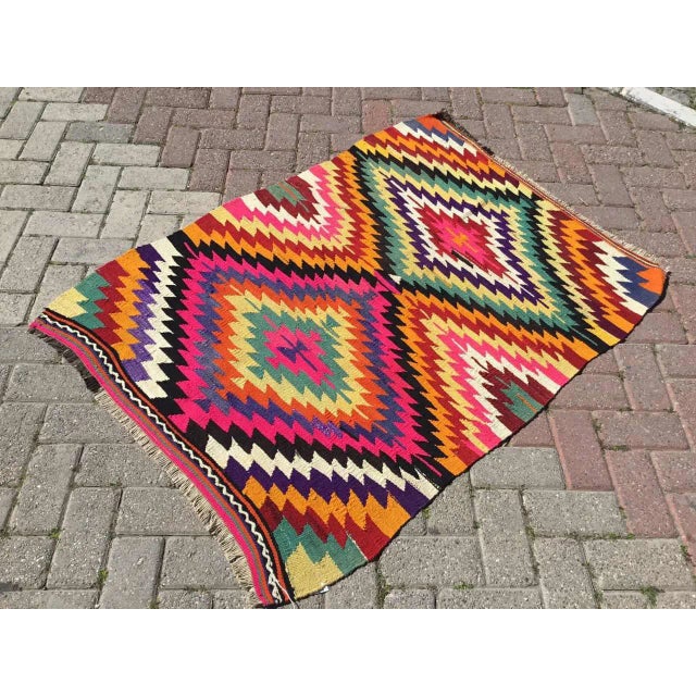 1960s Diamond Pattern Kilim Rug - 38" X 51" For Sale - Image 10 of 10