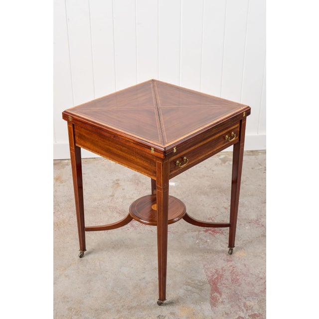 1910s Edwardian Mahogany Envelope Card Table For Sale - Image 13 of 18