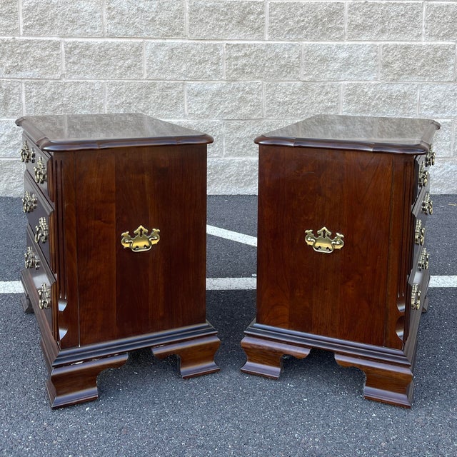 1990s Pennsylvania House Chippendale Cherry 3 Drawer Nightstand Chests