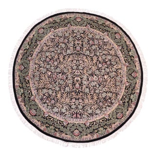 Boho Chic 1990's Floral Pak-Persian Black/Gray Wool Round Rug- 8'2'' X 8'2'' For Sale