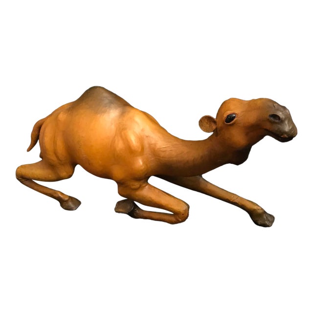 Late 20th Century Leather Wrapped Kneeling Camel Figurine For Sale