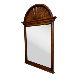 Large Solid Wood Foyer Mirror Hall Mirror Carved Fan-Shaped Arch With Beveled Mirror With Cherry Finish Made in Usa Thomasville Stroupe Mirror Company For Sale