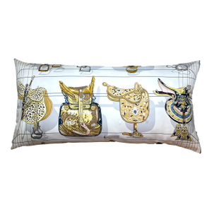 Hermes Tous en Selle Vintage Silk Scarf Lumbar Pillow