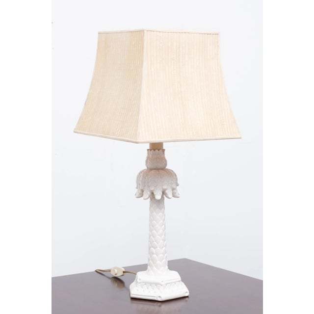 White Ceramic Palm Tree Table Lamp, France, 1950s For Sale - Image 8 of 9
