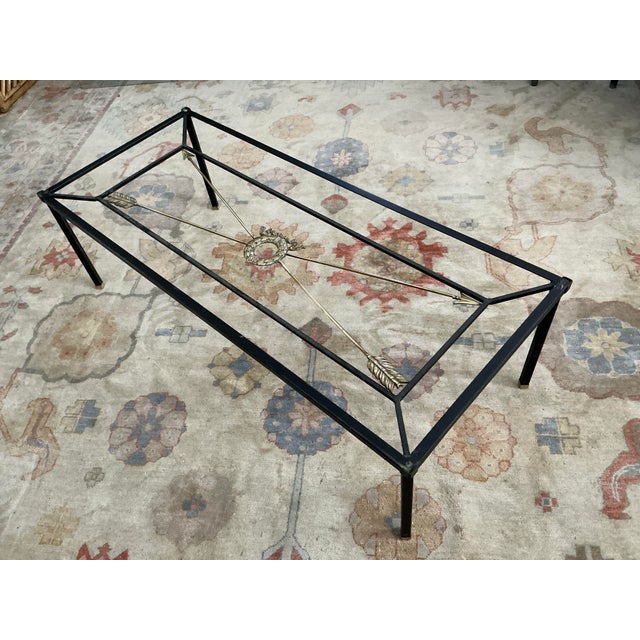 Vintage Neoclassical Style Iron and Brass Glass Top Coffee Table For Sale - Image 9 of 12