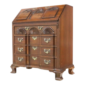 Chippendale Shell Carved Mahogany Block Front Desk C1930