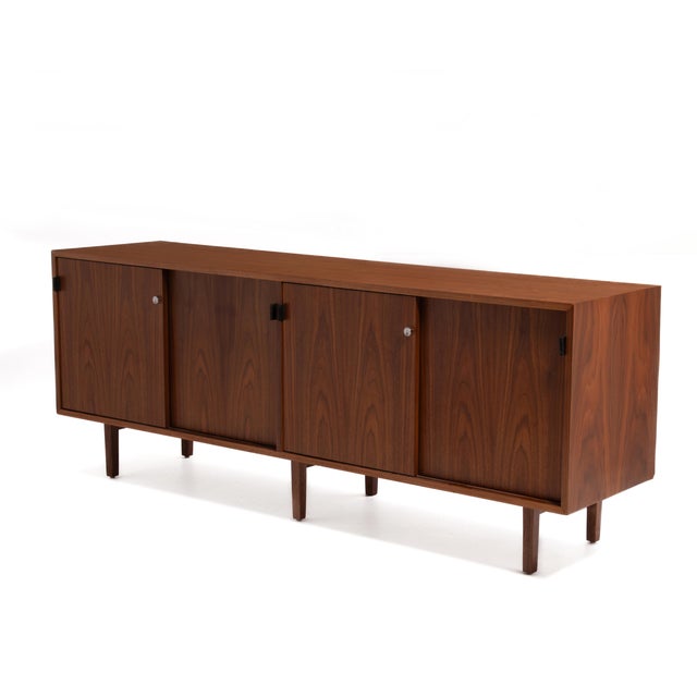 Mid-Century Modern Florence Knoll International Credenza Walnut Legs Chrome Locks Leather Pulls 1960s For Sale - Image 3 of 12