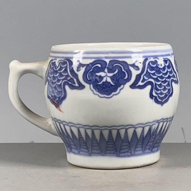 Ceramic Vintage Blue & White Porcelain Teacup With Handle – Hand-Painted Floral Motif For Sale - Image 7 of 9