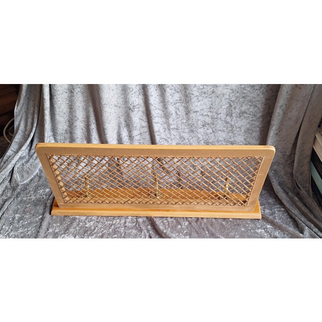 Mid-Century German Wall-Mounted Coat Rack with Walnut Wood Frame, Brass Hooks and Wicker Hat Shelf, 1960s For Sale - Image 4 of 6