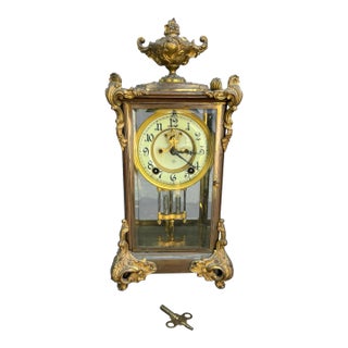 Antique Victorian Ansonia Crystal Regulator Clock With Urn Finial For Sale