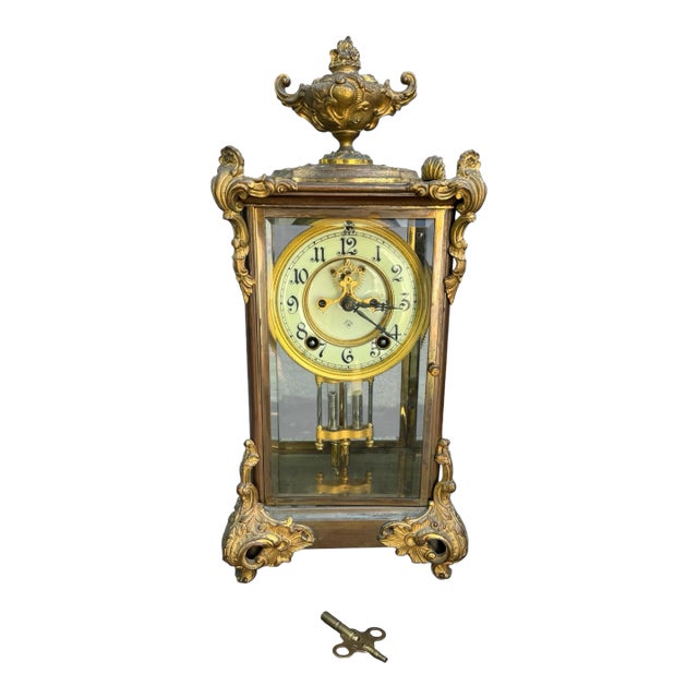 Antique Victorian Ansonia Crystal Regulator Clock With Urn Finial For Sale