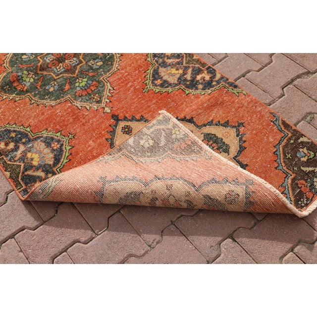 Tribal 1970s Turkish Orange Handmade Runner Rug For Sale - Image 3 of 9