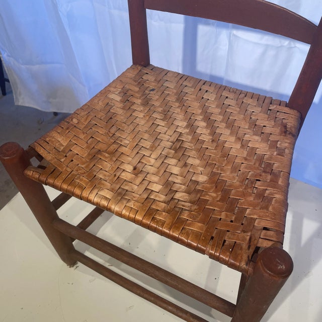 Wood Early American Red Painted Cane Seat Ladder Back Chair For Sale - Image 7 of 12