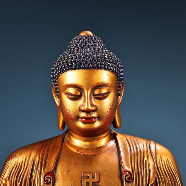 Late 20th Century Set of 3 Gilt Bronze Figures of Shakyamuni Buddha and Disciples For Sale In Los Angeles - Image 6 of 9