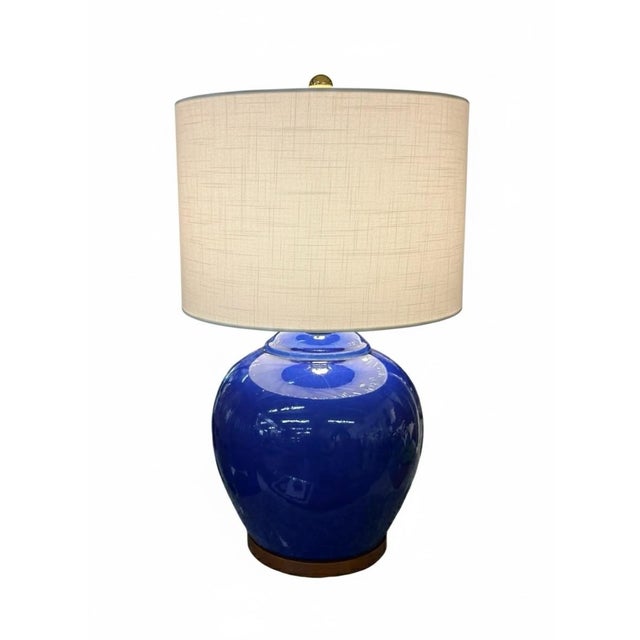 2010s Pair of Cobalt Glazed Ceramic Table Lamps For Sale - Image 5 of 12