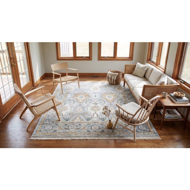 8x8 Gray Hand-Knotted Wool Framed Rosettes Geometric Modern Carpet Rug For Sale - Image 12 of 13