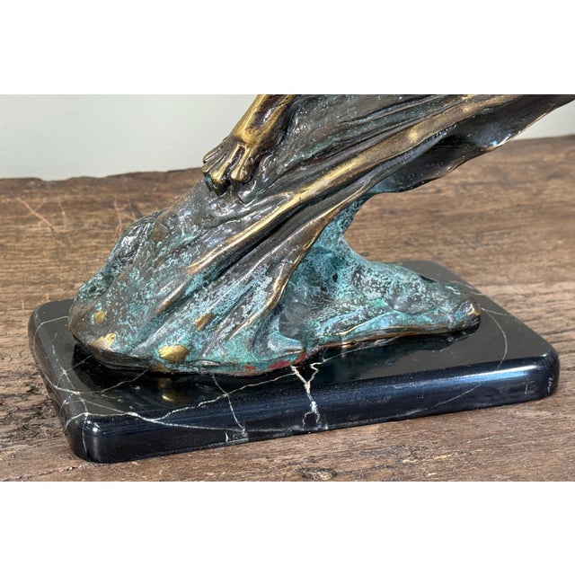 Vintage Art Deco Style Bronze Tiger Sculpture on Marble Base For Sale In Providence - Image 6 of 11