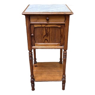 Antique Pitch Pine & Marble Pot Cupboard / Side Table c.1900 For Sale